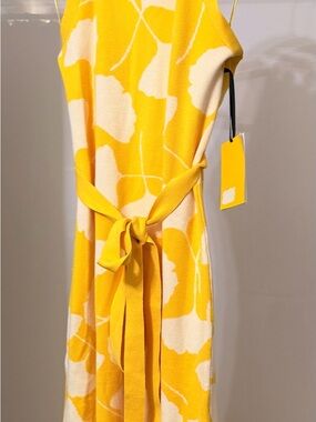 Diane Von Furstenberg Yellow and Cream Floral Tie-Waist Midi Dress